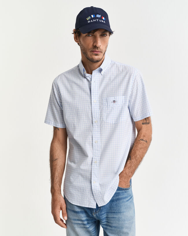 Camisa de manga curta em popelina Gingham clássica regular fit