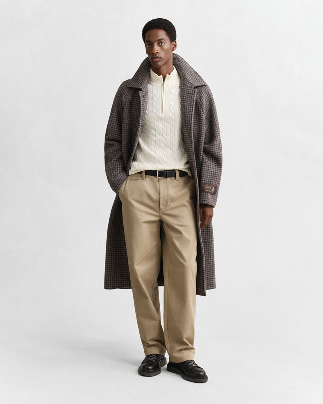 Camisola de malha entrançada de algodão com meio fecho de correr