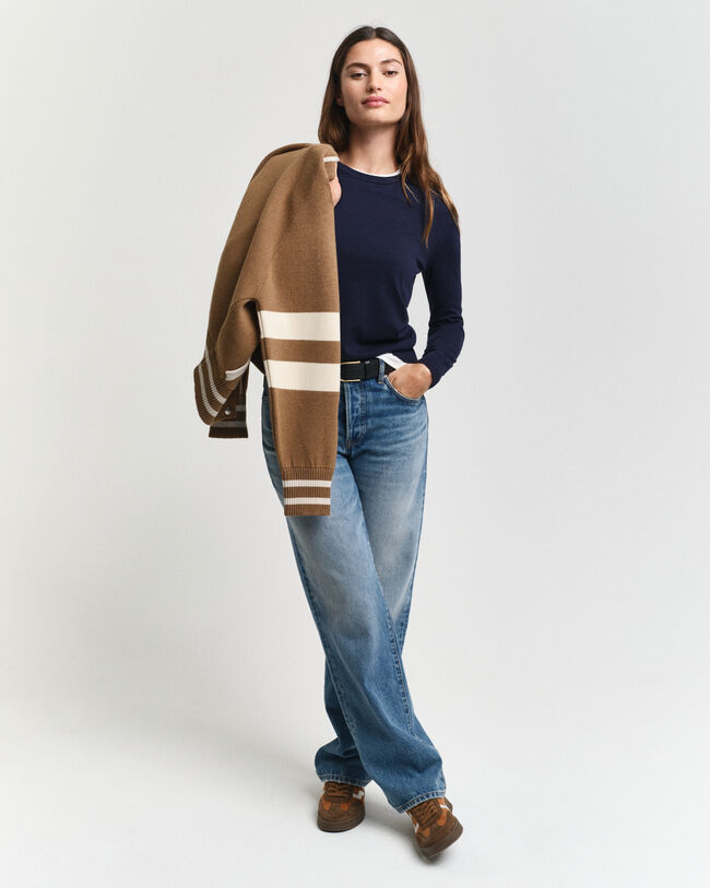 Camisola de malha fina com decote redondo