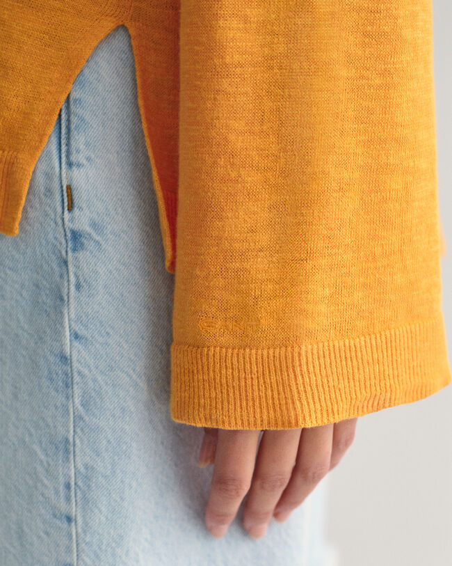 Pulover com decote em V em mistura de linho