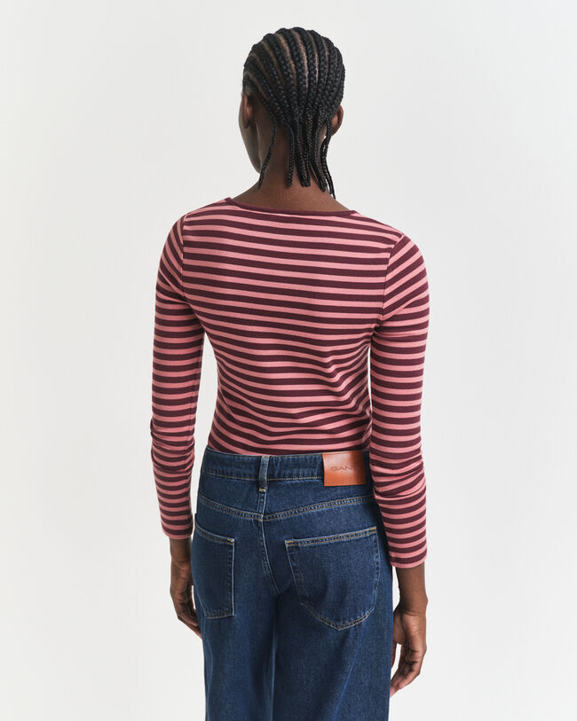 Camisola de mangas compridas em malha canelada às riscas