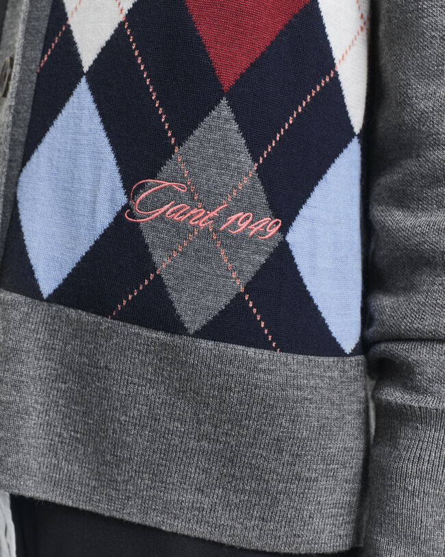 Casaco de malha com decote em V Argyle