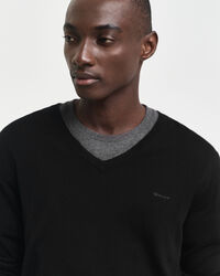 Pullover com decote em V em lã de merino extrafina