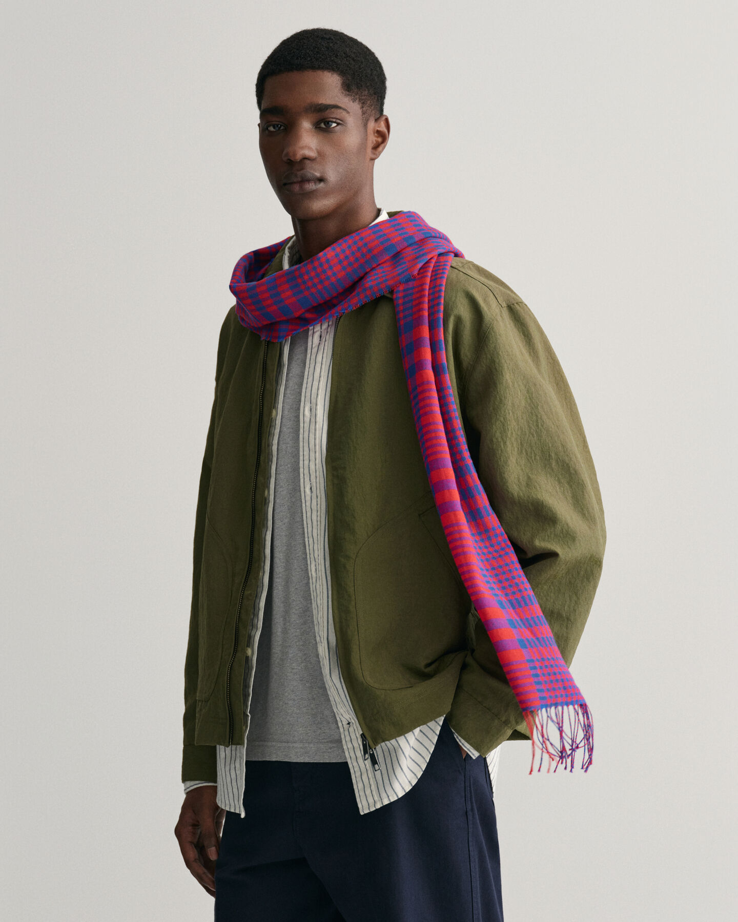 Cachecol em lã de merino com padrão de xadrez