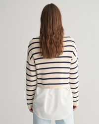 Pulover com decote redondo às riscas