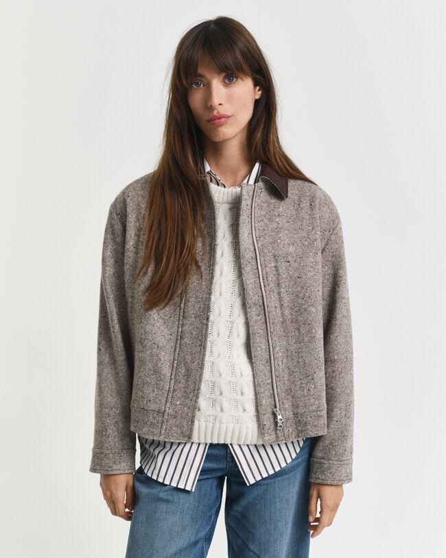 Casaco em lã com colarinho Contrast