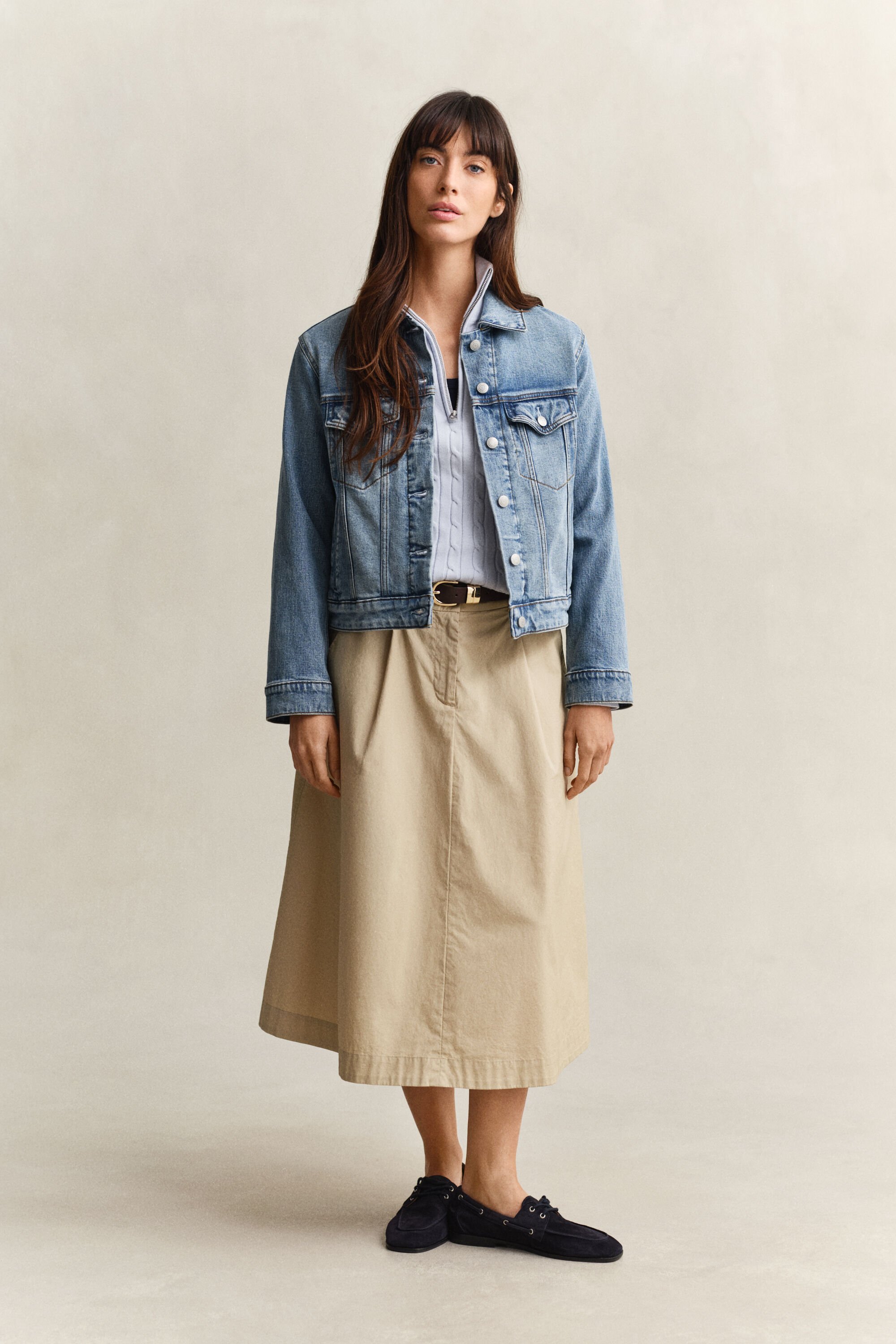 Camisola em malha entrançada com meio fecho de correr