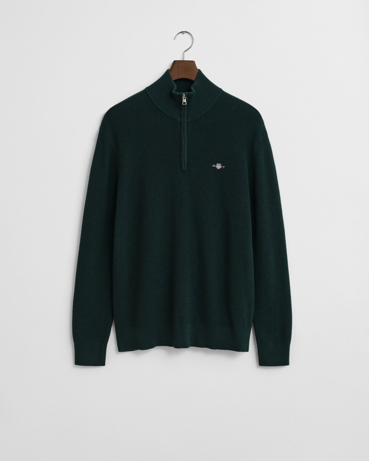 Camisola de malha canelada em lã de merino e algodão com meio fecho de correr