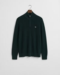 Camisola de malha canelada em lã de merino e algodão com meio fecho de correr