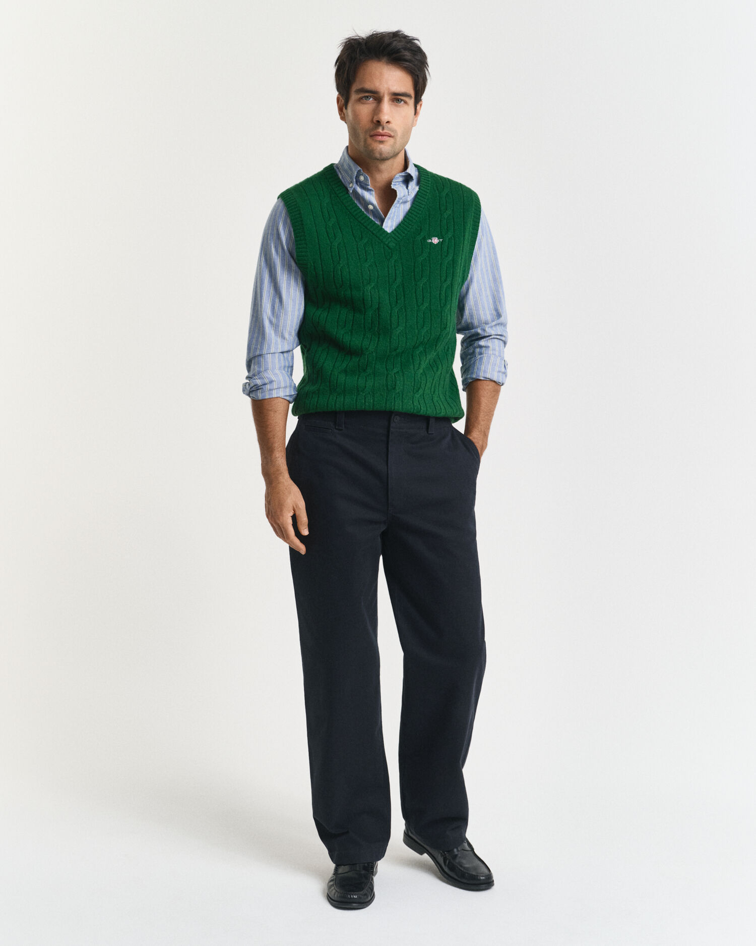 Colete em malha entrançada de lã