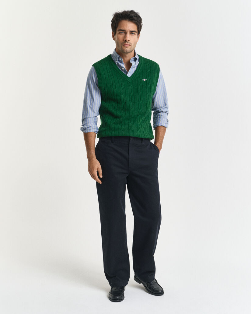 Colete em malha entrançada de lã