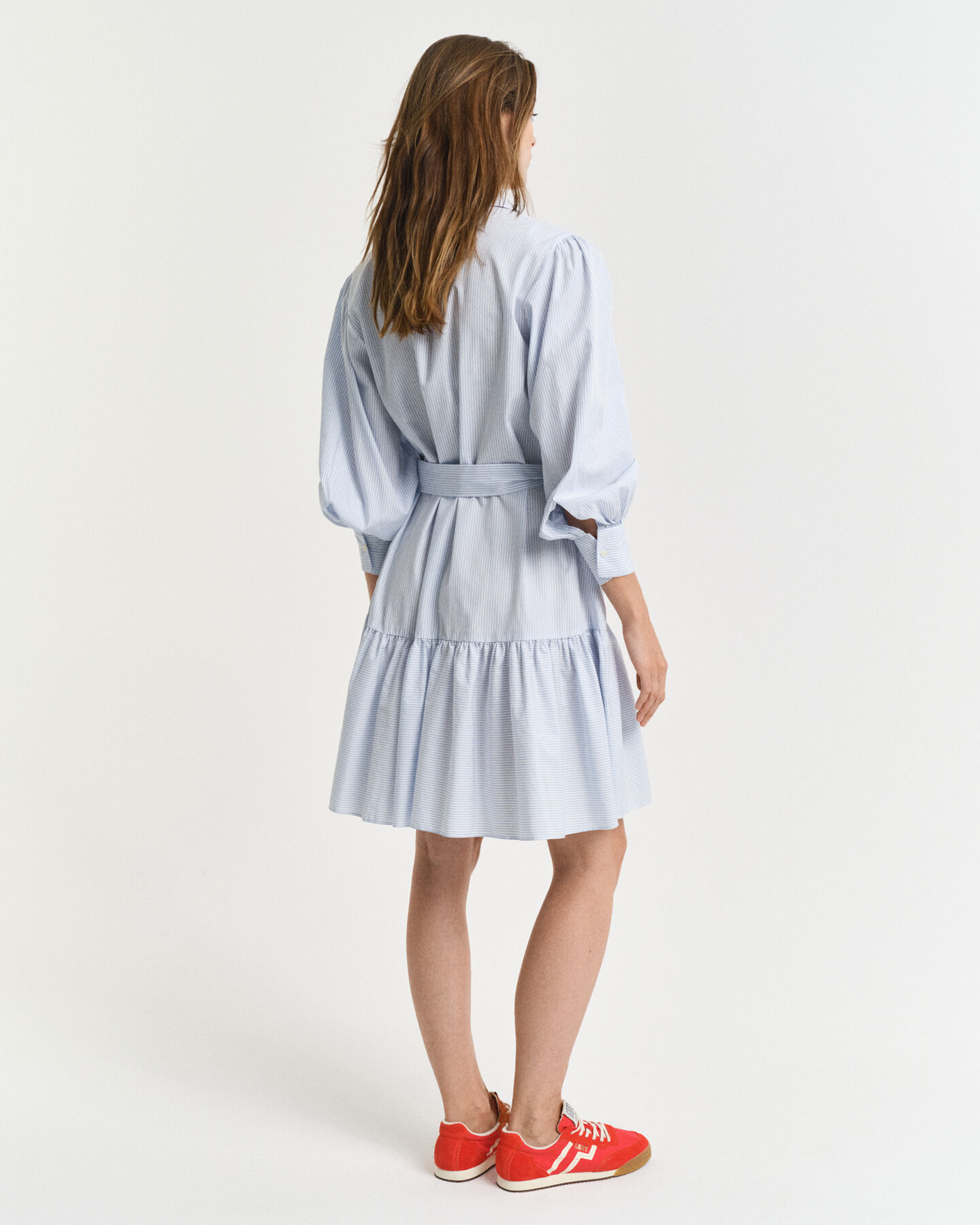 Vestido em popelina às riscas Classic