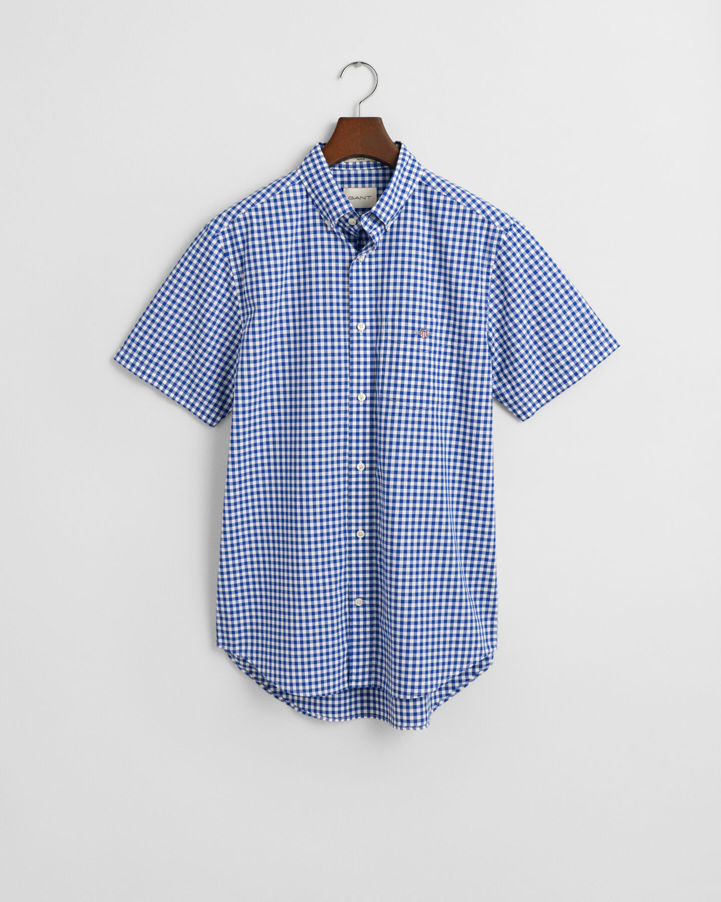 Camisa de manga curta em popelina Gingham clássica regular fit