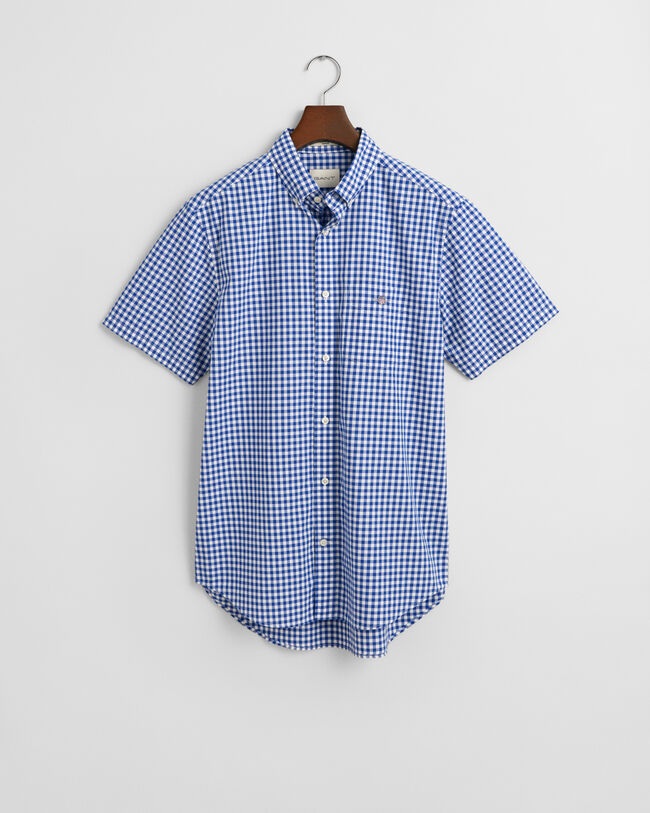 Camisa de manga curta em popelina Gingham clássica regular fit