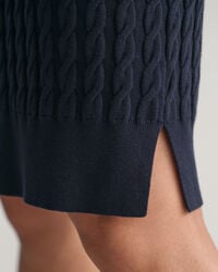 Vestido com decote redondo em malha entran&ccedil;ada de algod&atilde;o com elastano