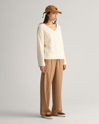 Sweatshirt com decote em V com padr&atilde;o espinha de peixe