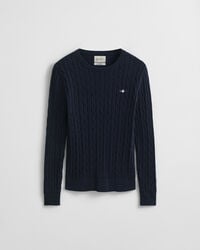 Camisola de malha entrançada com decote redondo em algodão com elastano