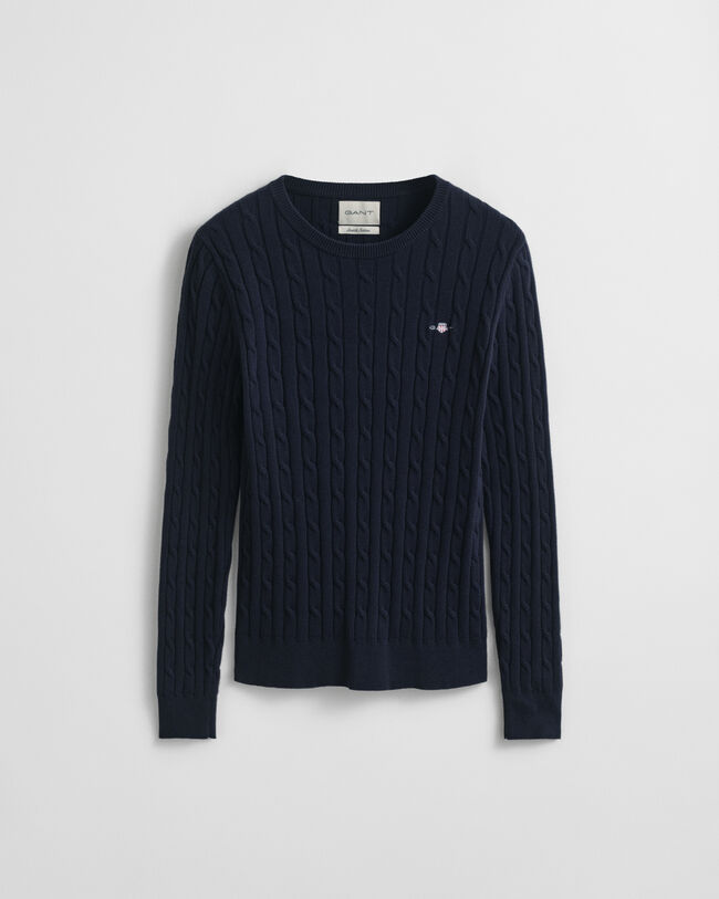 Camisola de malha entrançada com decote redondo em algodão com elastano