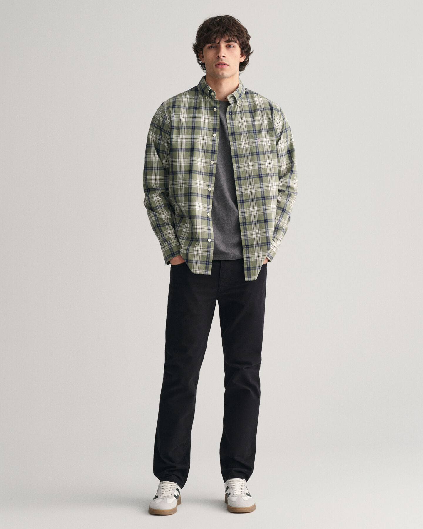 Camisa em popelina com padr&atilde;o de xadrez regular fit