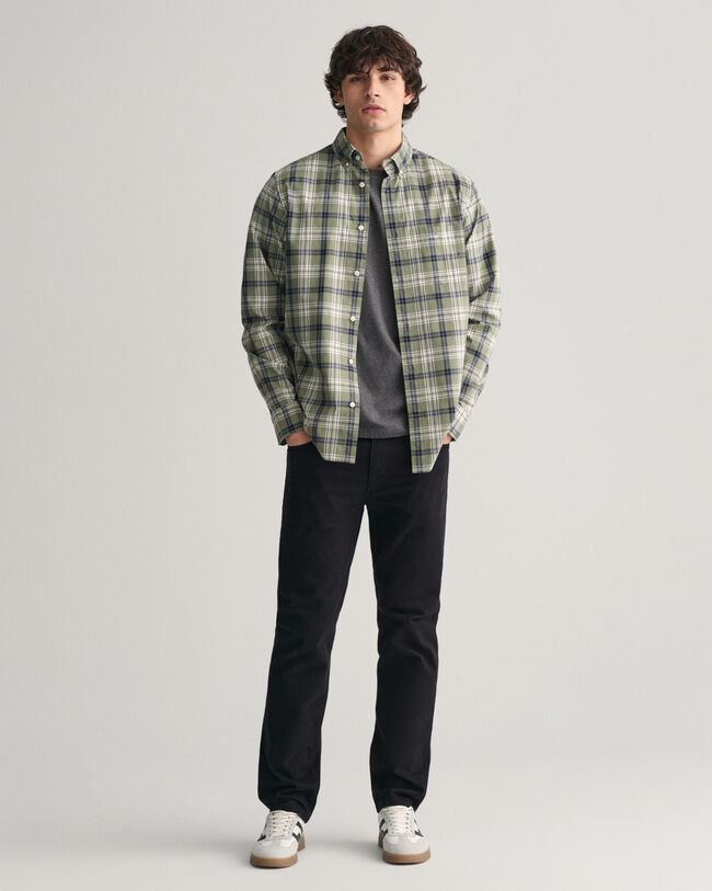 Camisa em popelina com padr&atilde;o de xadrez regular fit