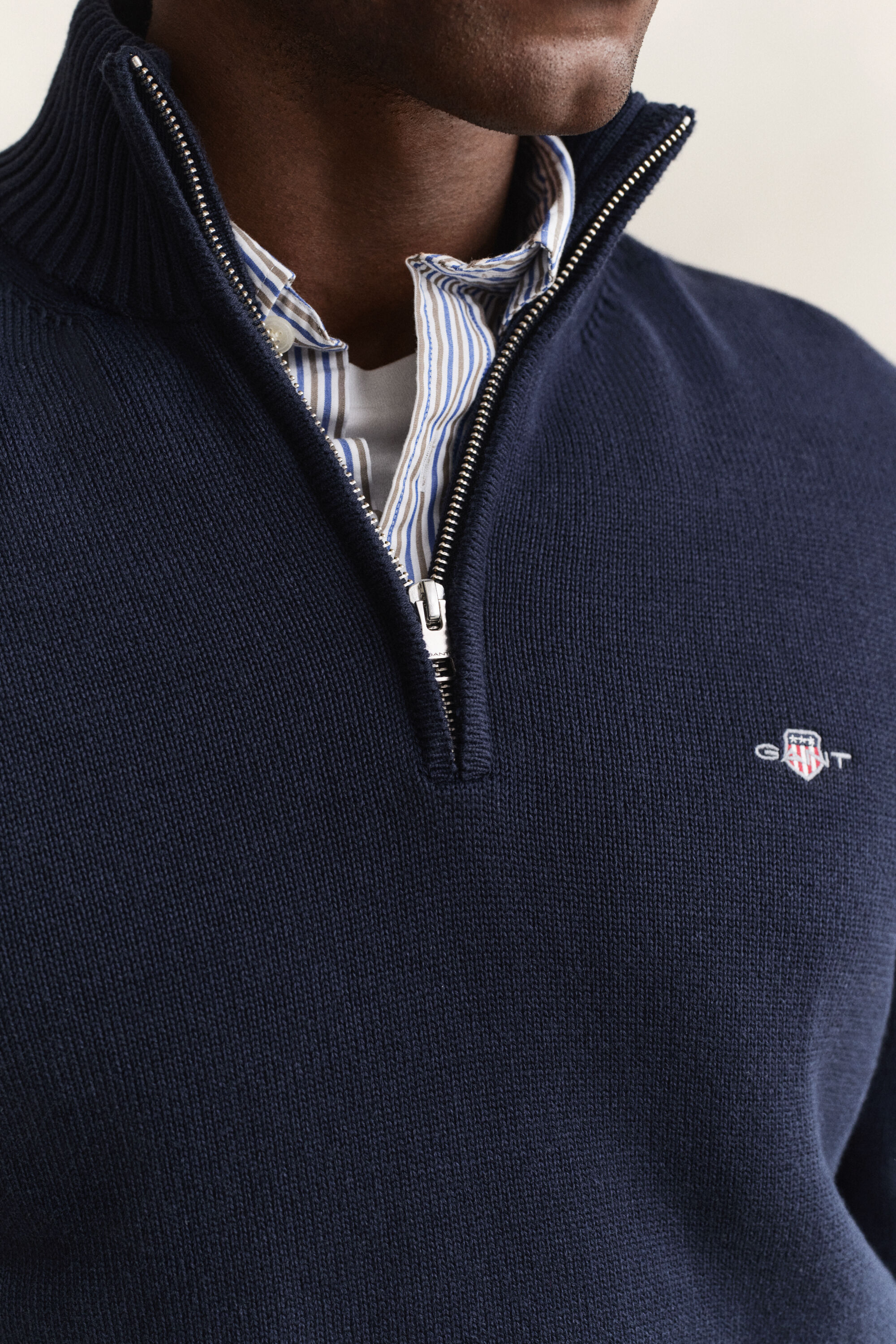 Camisola de malha em algodão com meio fecho Casual