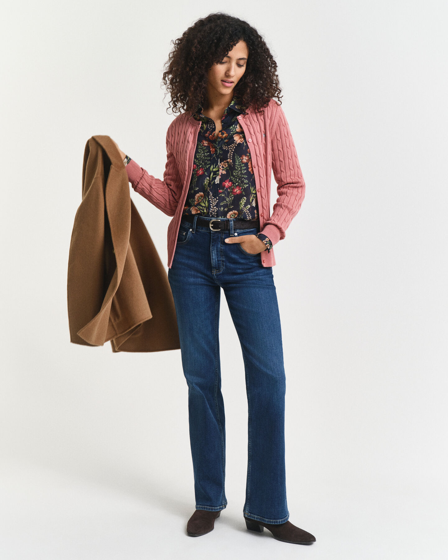 Casaco de malha canelada em algodão com elastano