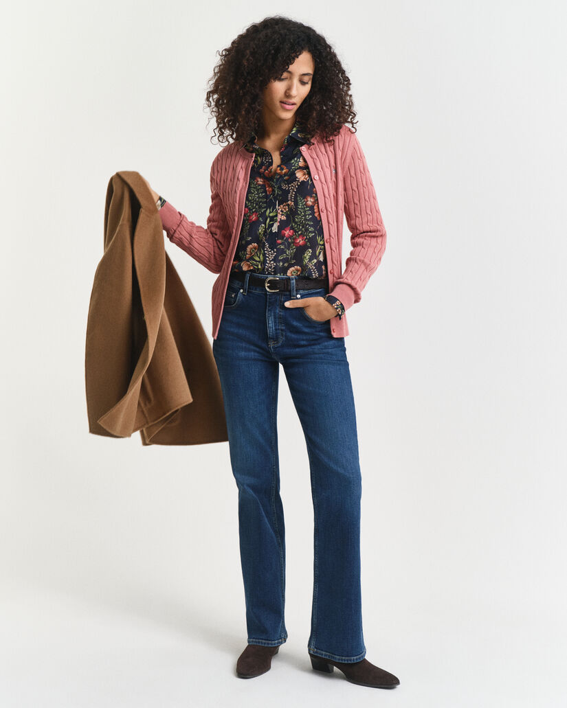 Casaco de malha canelada em algodão com elastano