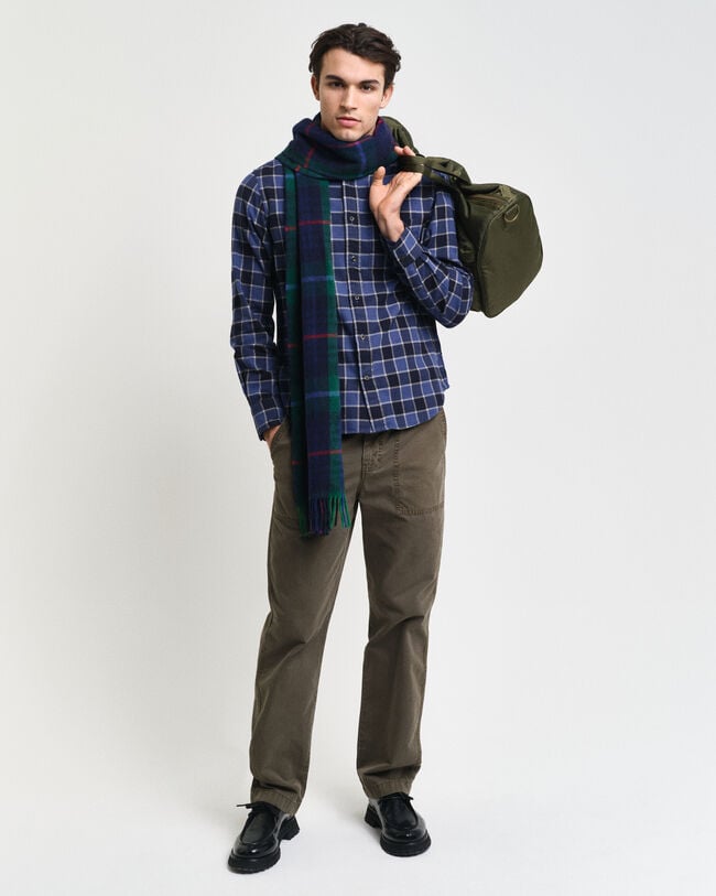 Camisa com padrão espinha de peixe e de xadrez regular fit