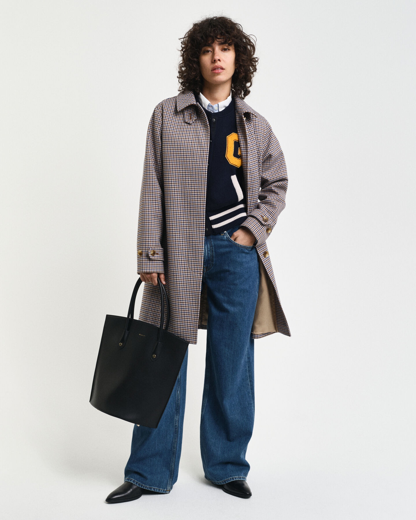 Gabardina com mini padrão de xadrez