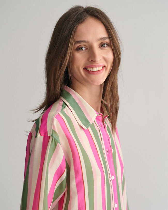 Camisa em seda e algod&atilde;o &agrave;s riscas relaxed fit