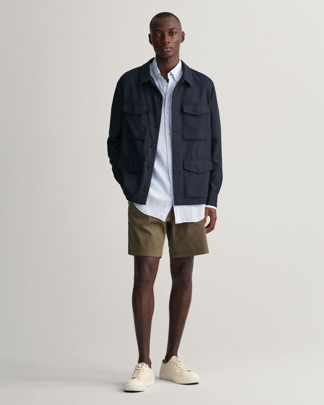 Camisa de linho &agrave;s riscas regular fit