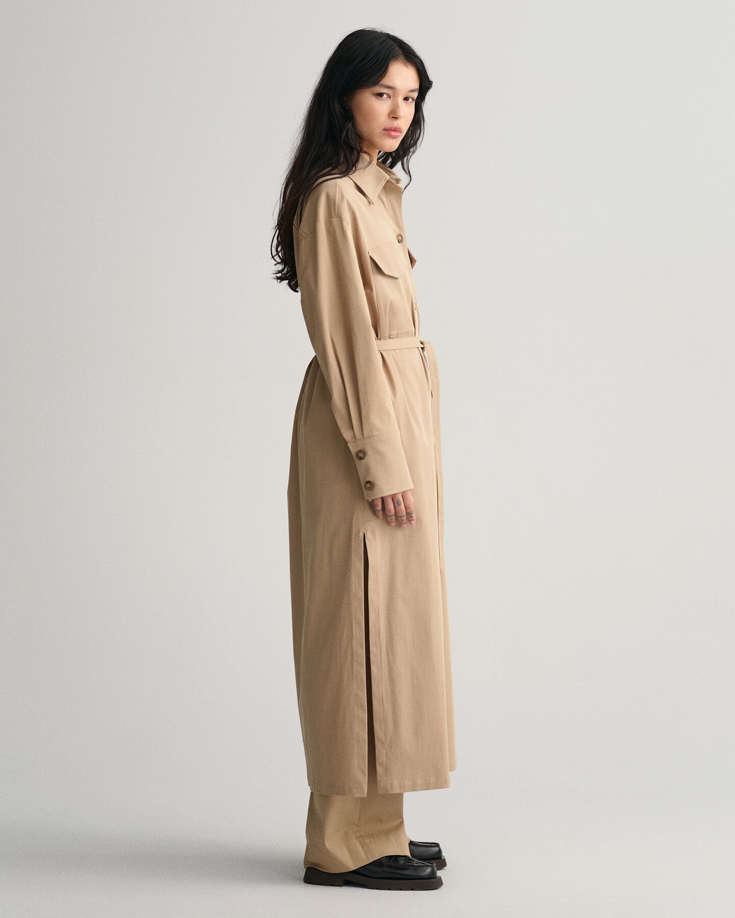 Sobretudo comprido estilo sobrecamisa