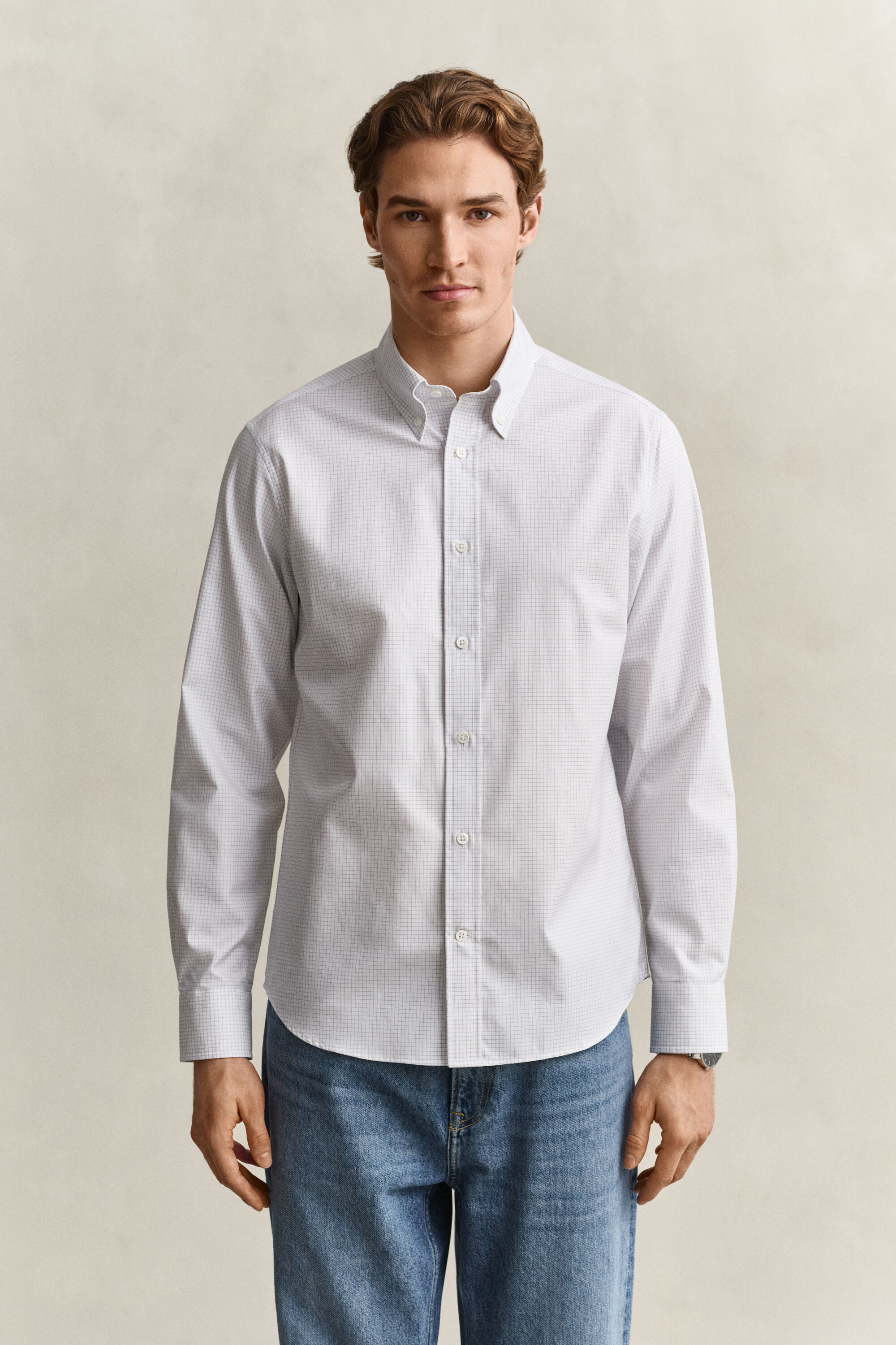 Vestido-camisa em sarja com padrão ao xadrez