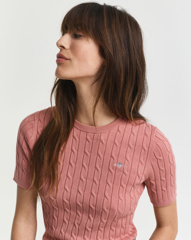 Camisola de malha entrançada em algodão com elastano