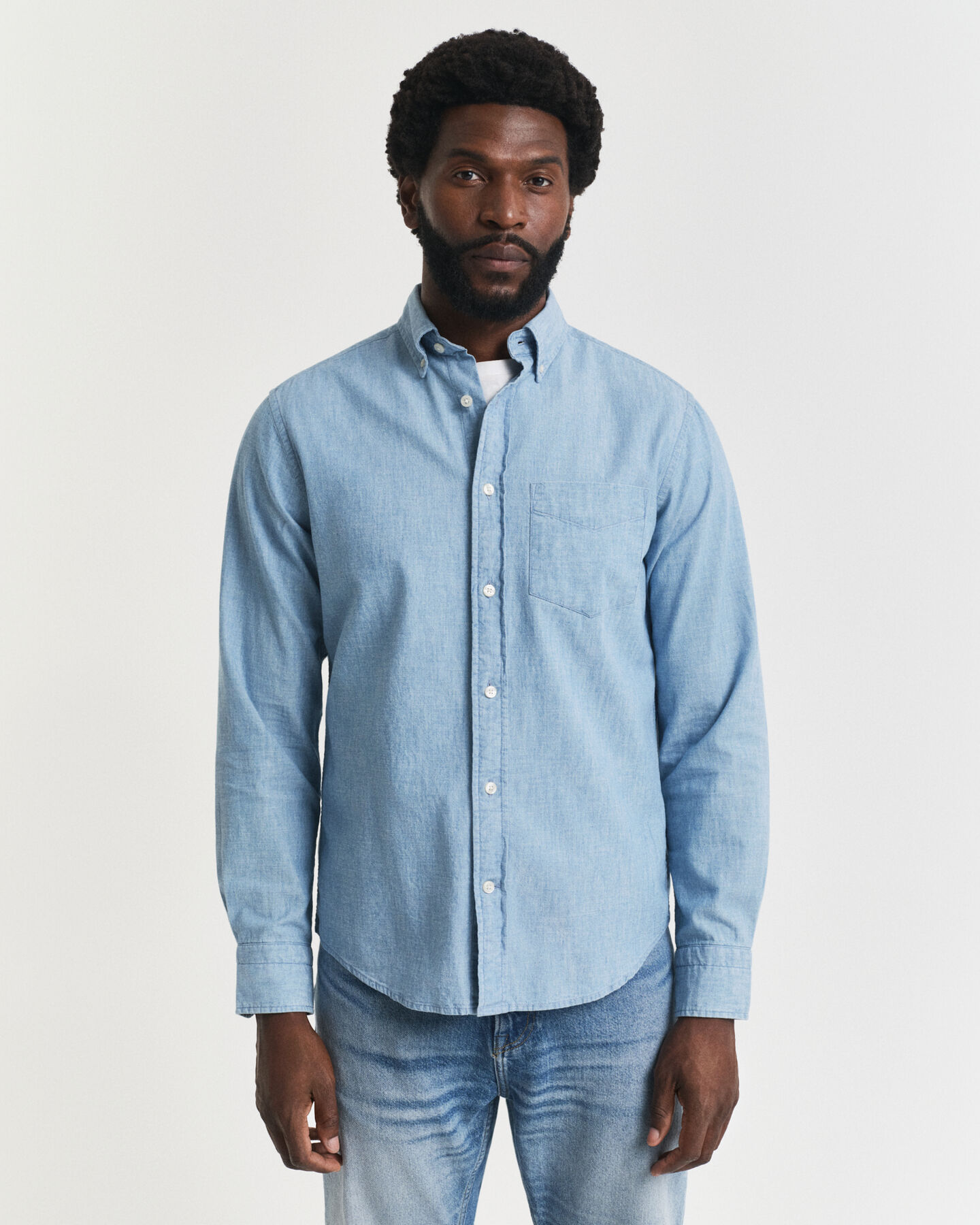 Camisa em chambray índigo regular fit