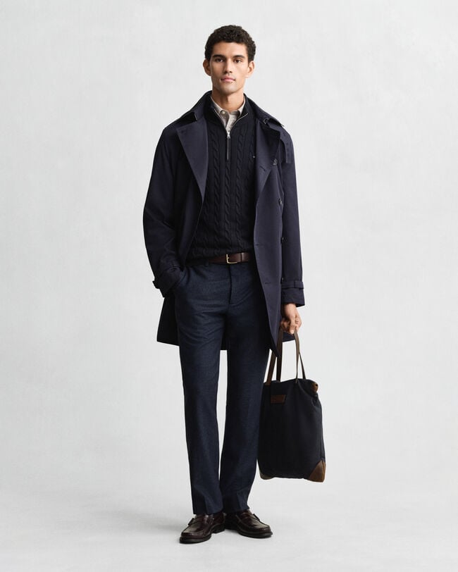 Camisola de malha entrançada de algodão com meio fecho de correr