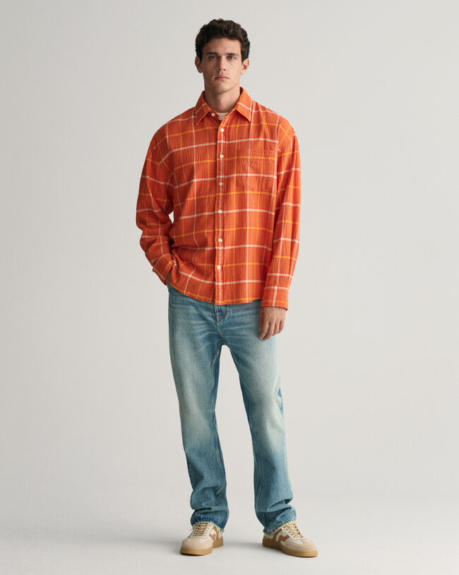 Camisa em padrão de xadrez texturizado oversized