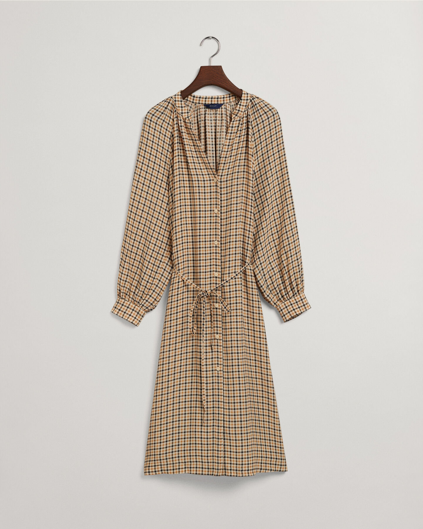 Vestido-camisa com gola estilo mao em padrão xadrez