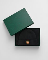 Conjunto de oferta com gorro e cachecol em lã com emblema