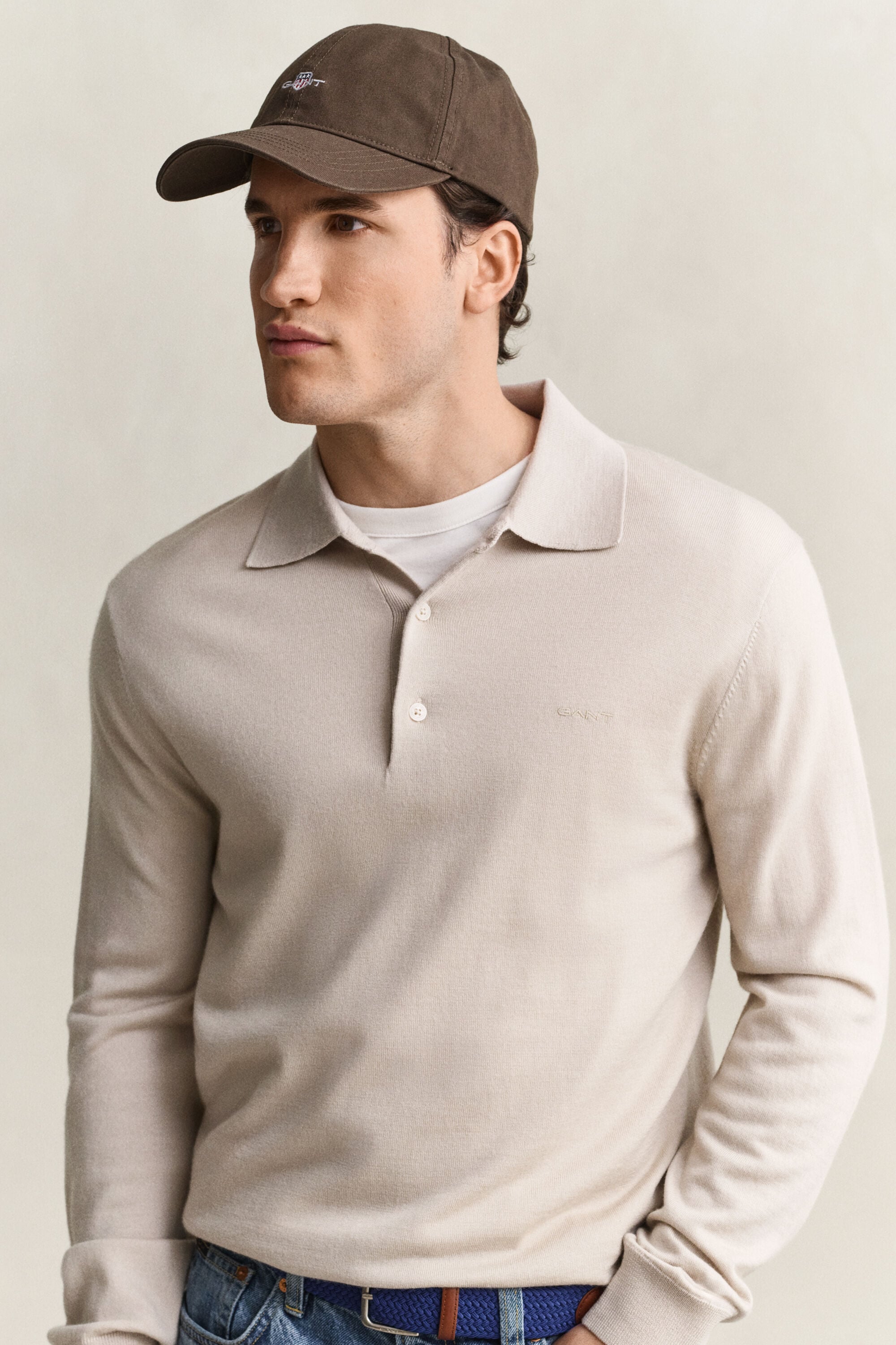 Camisola de malha estilo polo em lã de merino extrafina