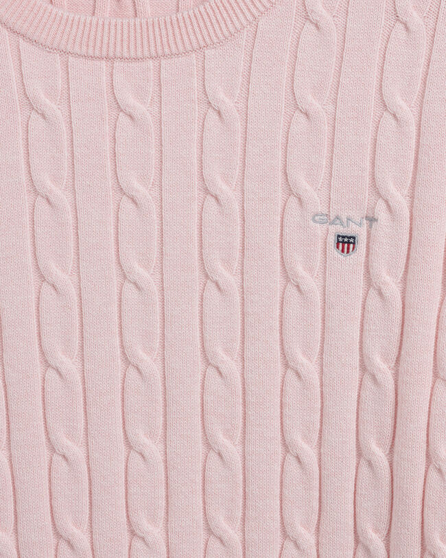 Pulover com decote redondo de algod&atilde;o com elastano entran&ccedil;ada