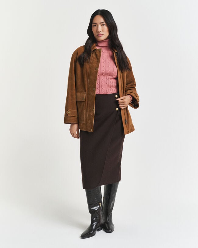 Camisola de gola alta em malha entrançada de algodão com elastano