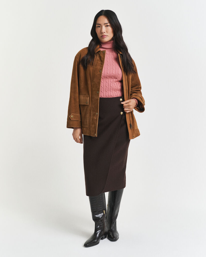 Camisola de gola alta em malha entrançada de algodão com elastano