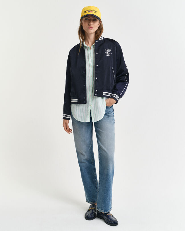 Camisa de linho &agrave;s riscas relaxed fit