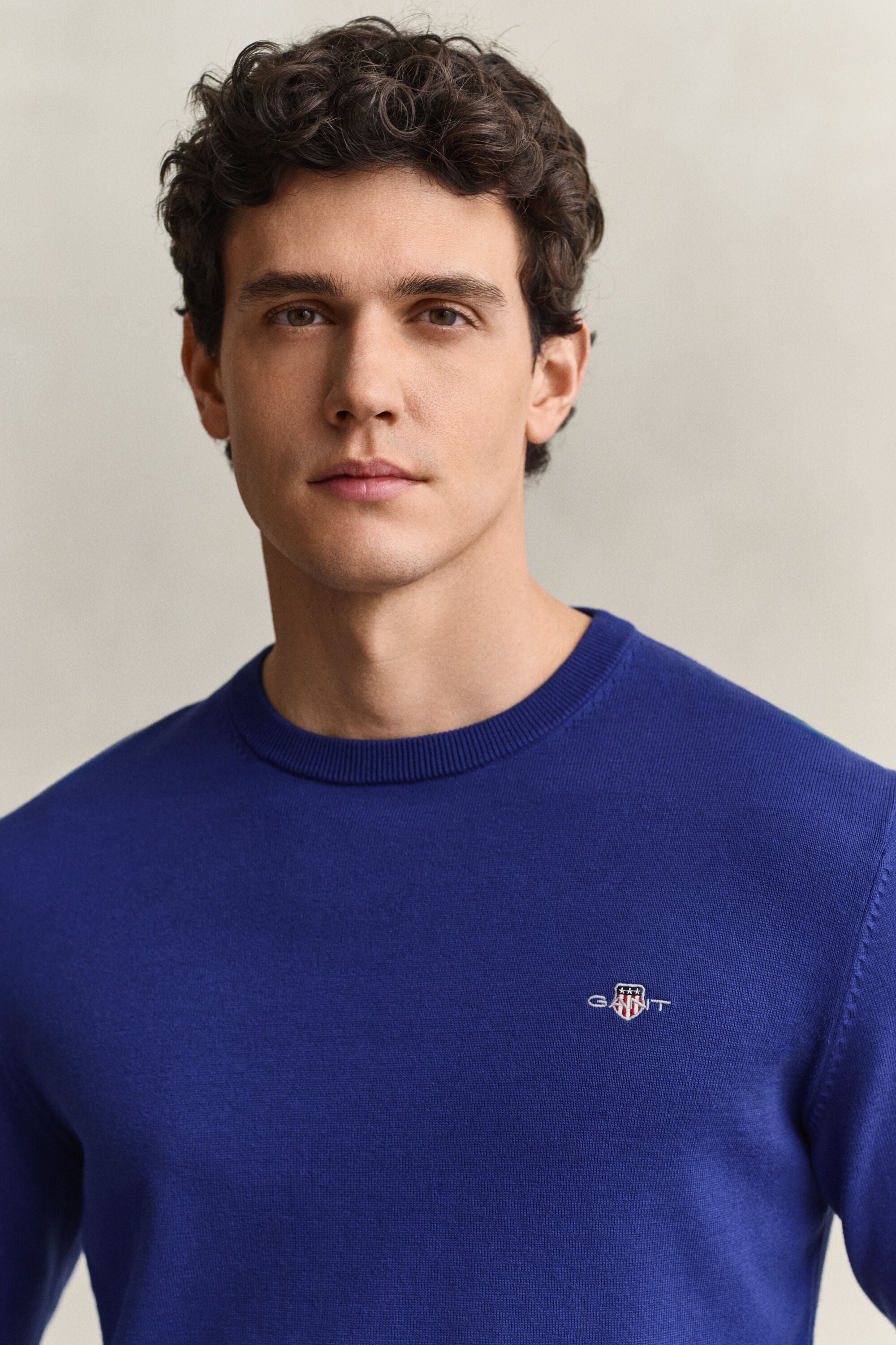Camisola de malha com decote redondo clássica em algodão