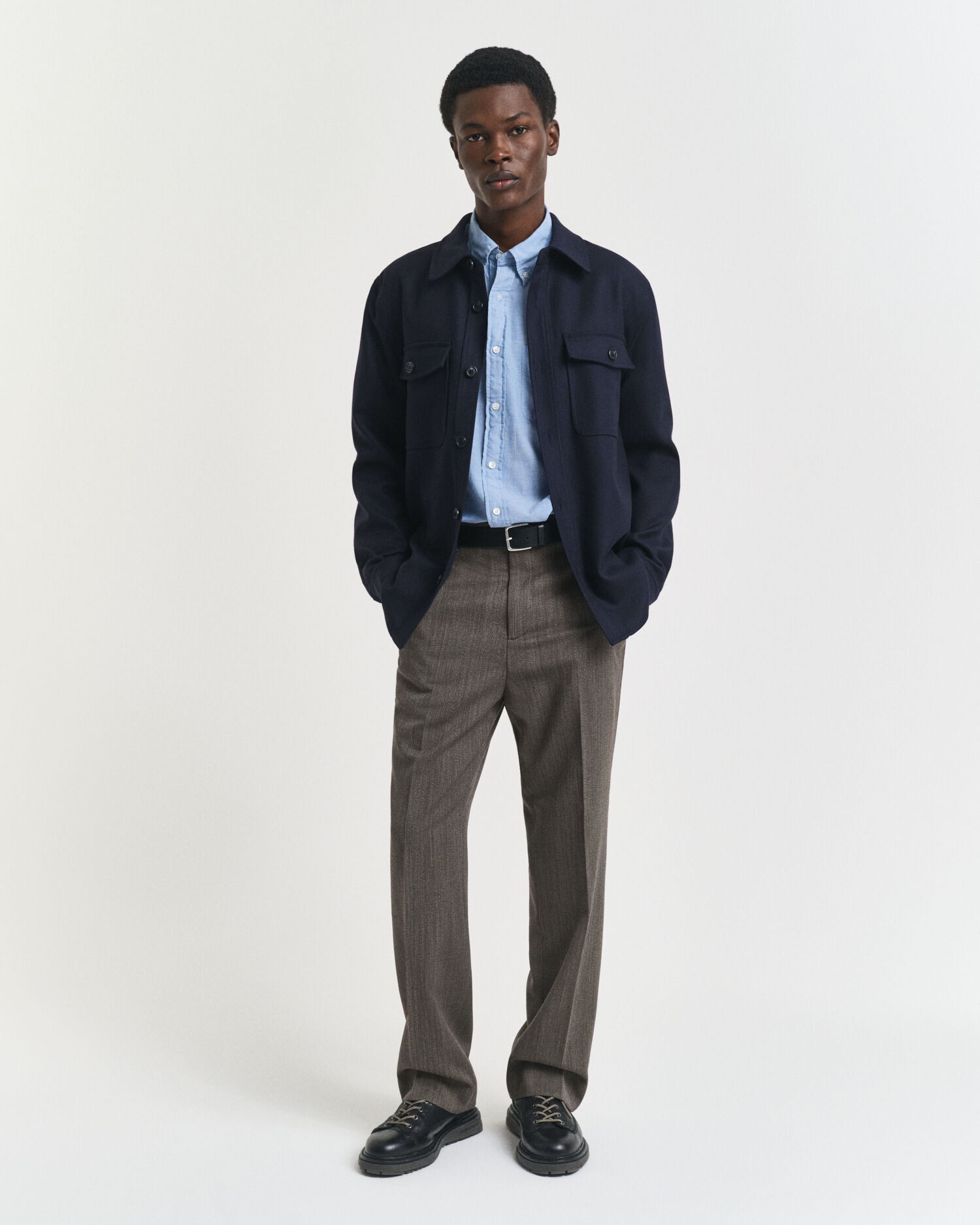 Calças de fato com padrão espinha de peixe