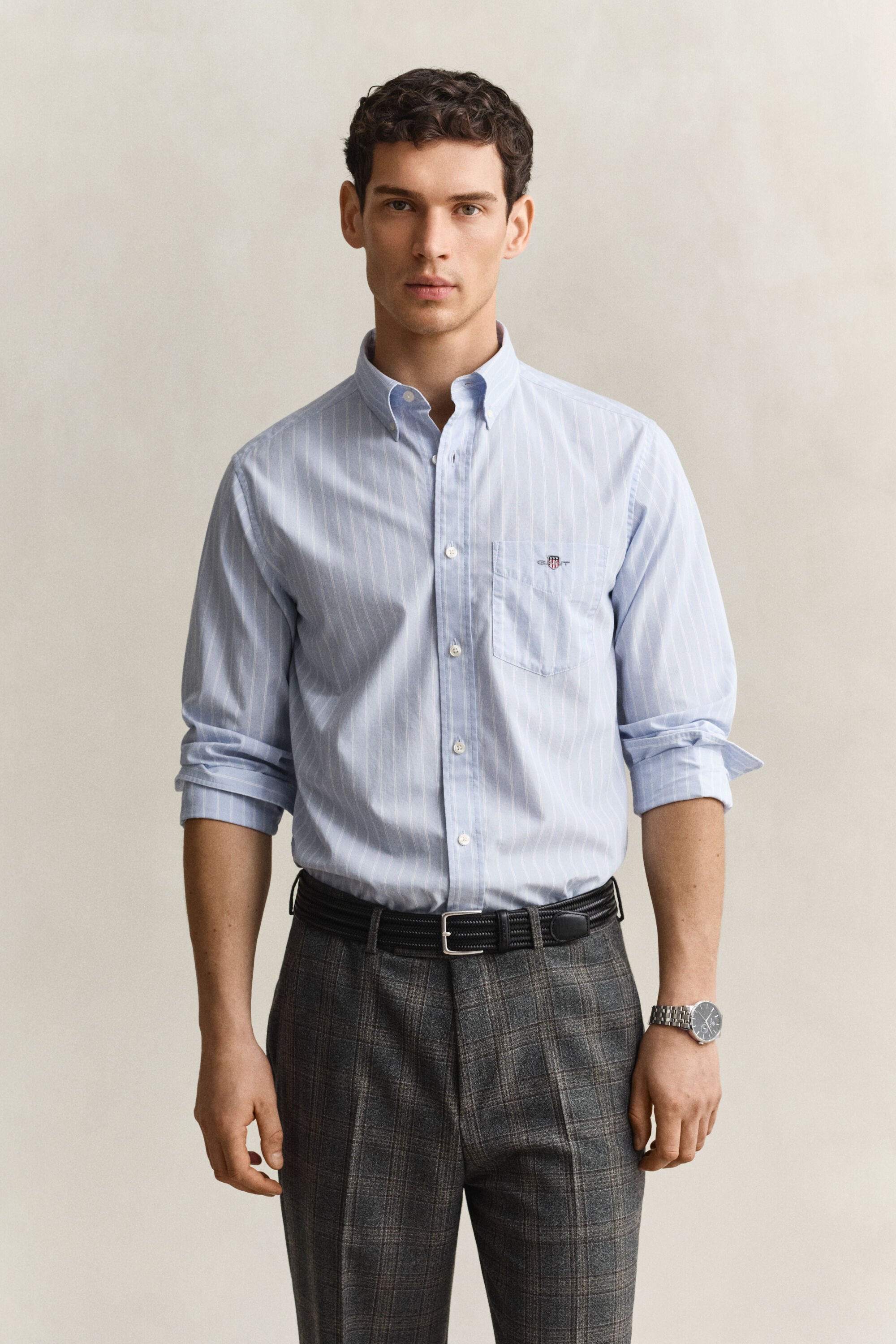 Camisa em popelina às riscas Classic