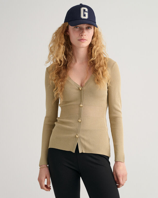 Camisola estilo casaco de malha canelada