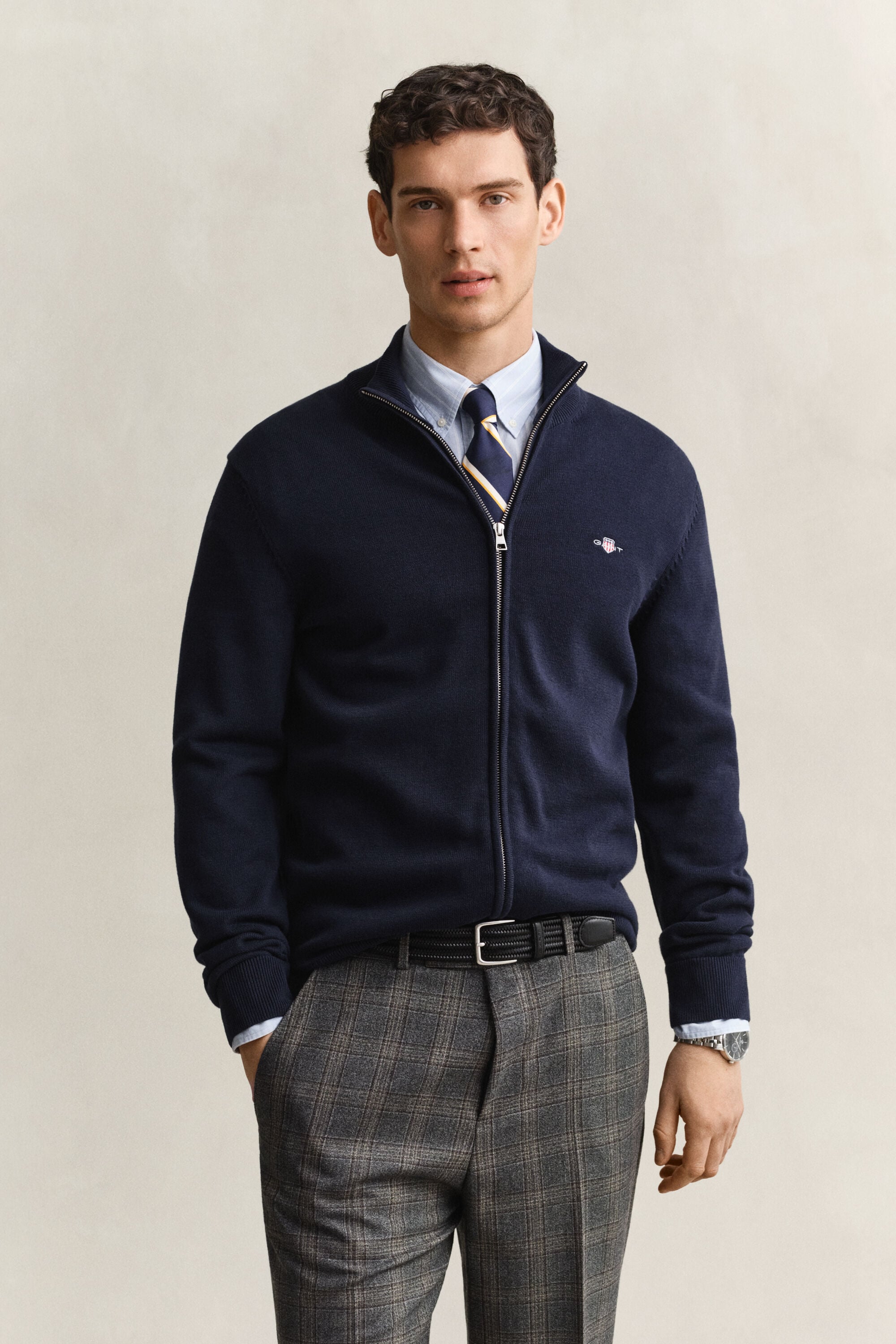 Casaco de malha com fecho de correr Casual Cotton