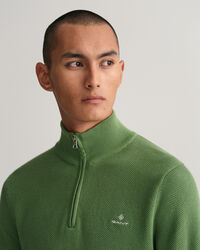 Sweatshirt com meio fecho de correr em algod&atilde;o piqu&eacute;